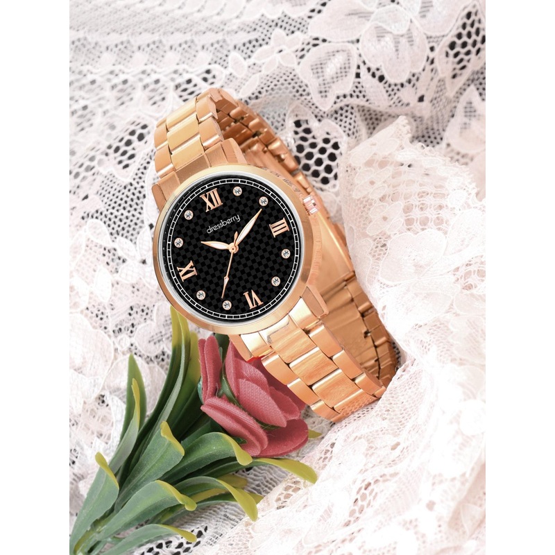DressBerry Rose Gold Toned Women Dial & Bracelet Style Straps Analogue Watch HOBDB-232-RG