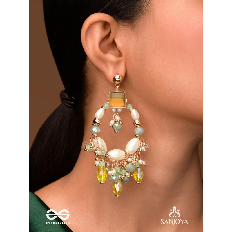 EVERSTYLISH Sanjoya Statement Gold & Green Embellished Earrings