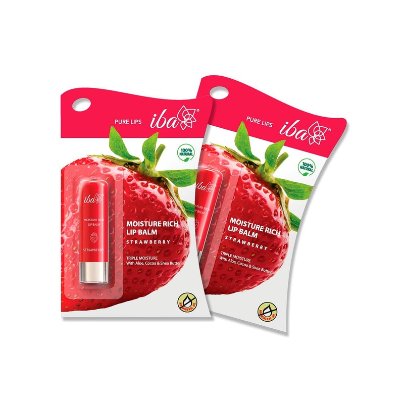 Iba Set Of 2 Pure Lips Moisture Rich Lip Balm With Aloe & Cocoa – 4.5 gm Each – Strawberry