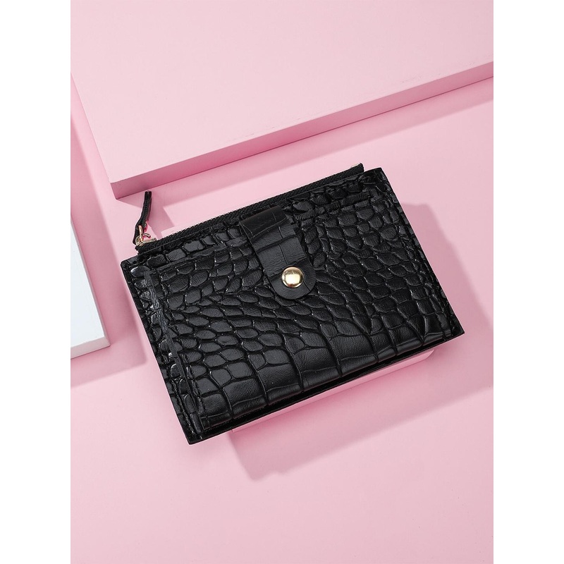 Mast & Harbour Black Women Textured Zip Detail Card Holder