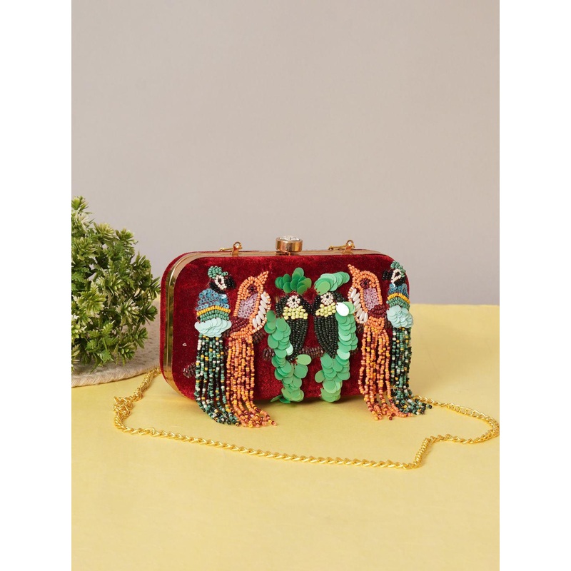Sangria Embroidery Party Box Clutch