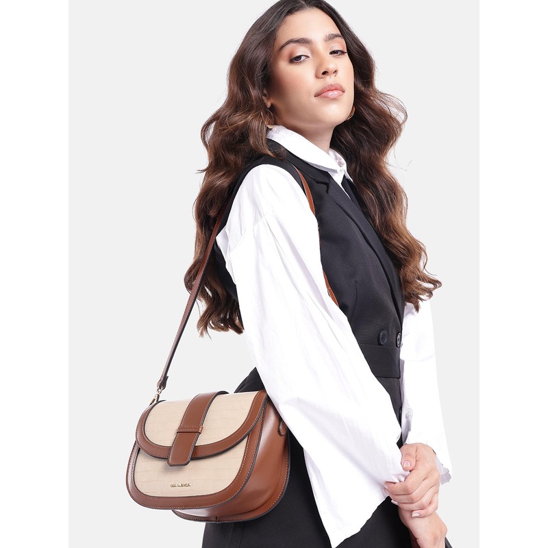 Van Heusen Croc-Textured Colourblocked Sling Bag