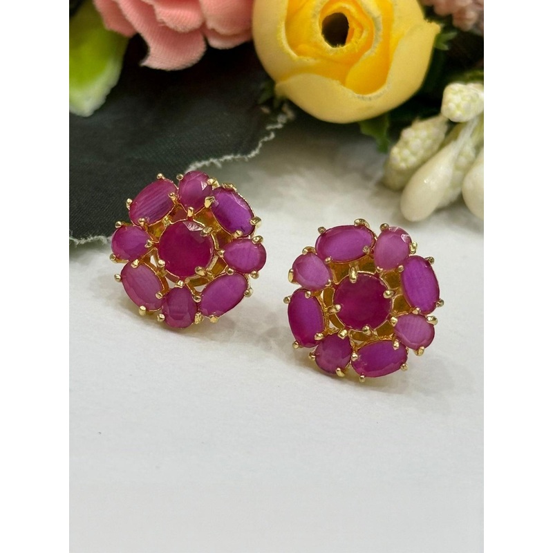 VANSHIKA JEWELS Brass-Plated Cubic Zirconia Studded Floral Studs