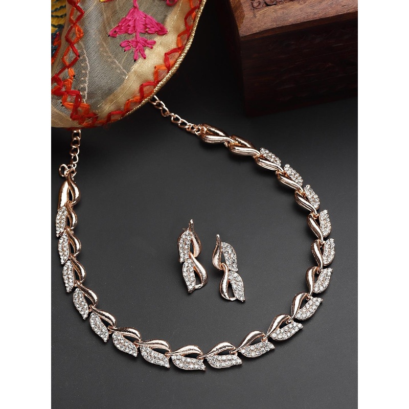 ZENEME Rose Gold-Plated & White CZ-Studded Jewellery Set