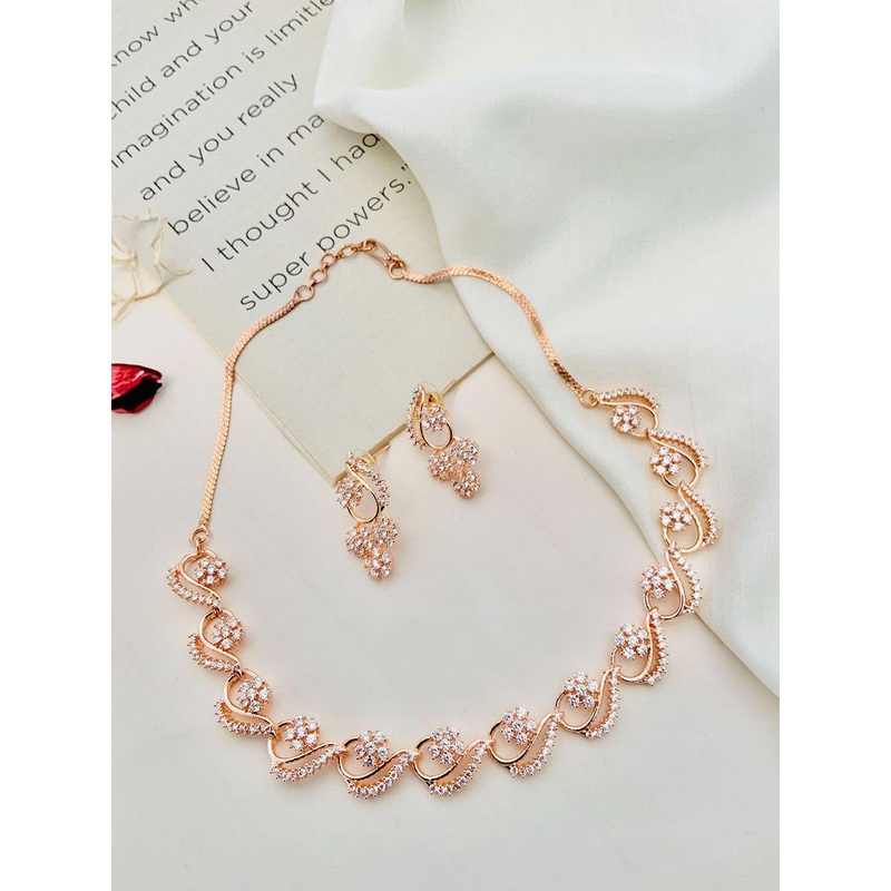 ABDESIGNS Rose Gold-Plated AD-Studded Jewellery Set