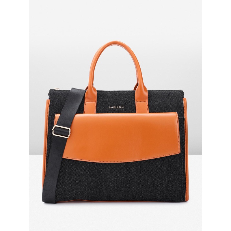 Allen Solly Denim Colourblocked Oversized Structured Laptop Handheld Bag
