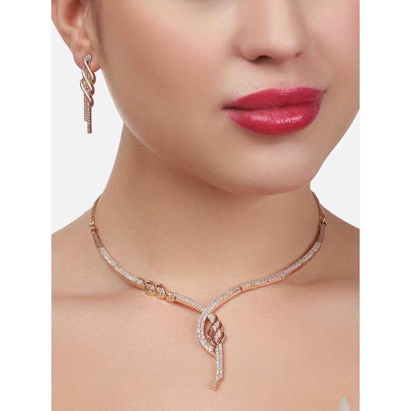 AMI Rose-Gold Plated  White CZ-Studded Jewellery Set