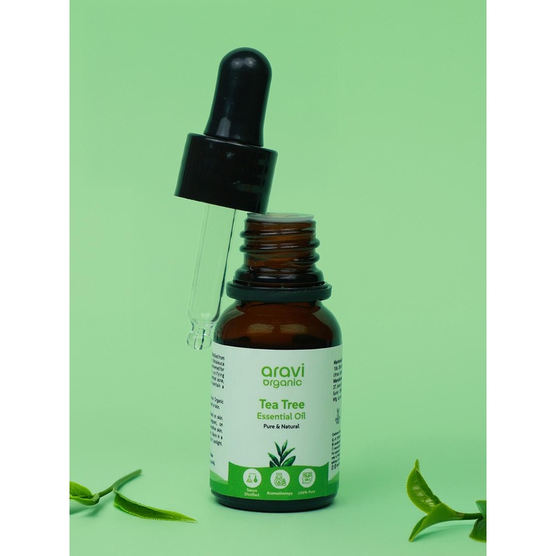 Aravi Organic 100% Pure Tea Tree Essential Oil For Skin, Hair, Acne Care & Dandruff – 15ml