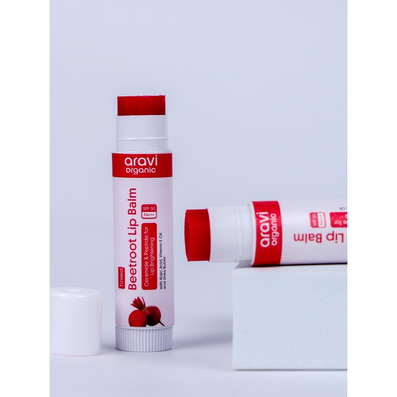 Aravi Organic Tinted Lip Balm With SPF 50 PA+++ Kojic Acid & Peptide Lip Brightening 5g