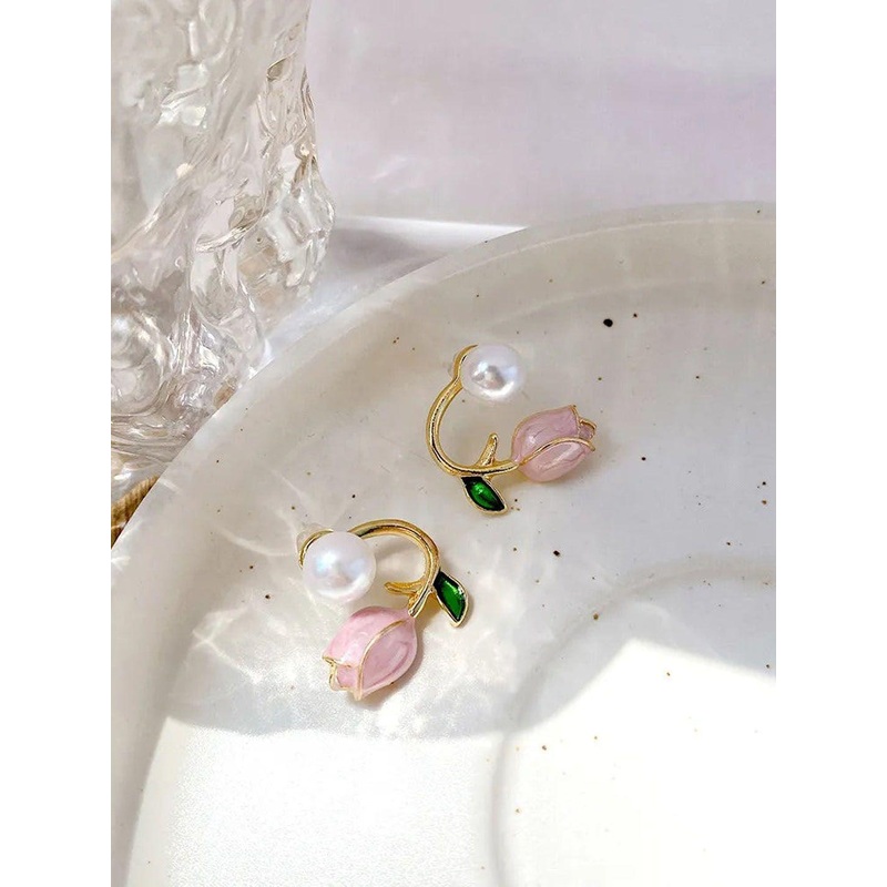 DressBerry Stainless Steel Gold Plated Beaded Floral Studs