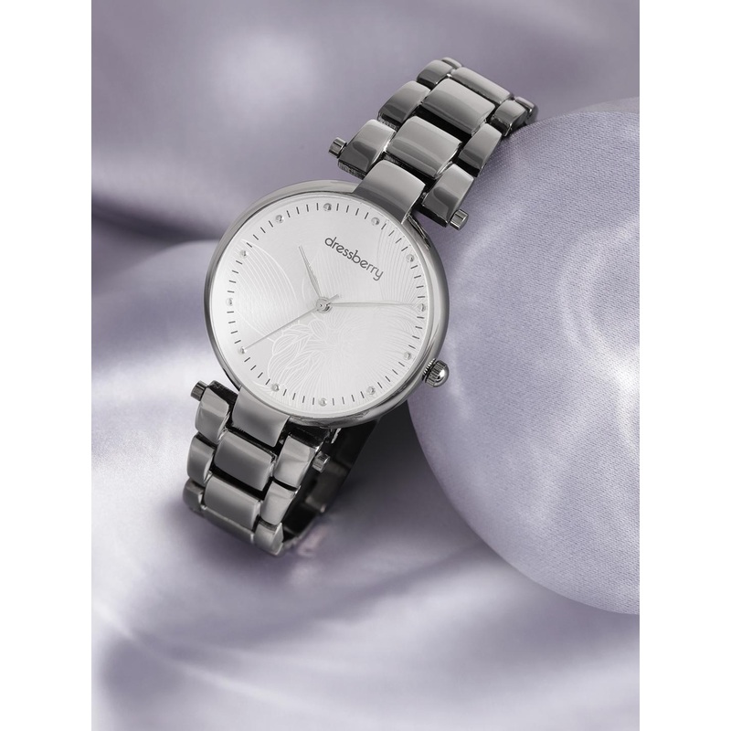DressBerry Women Grey Printed Dial & Gunmetal Toned Stainless Steel Bracelet Watch AW21-5C