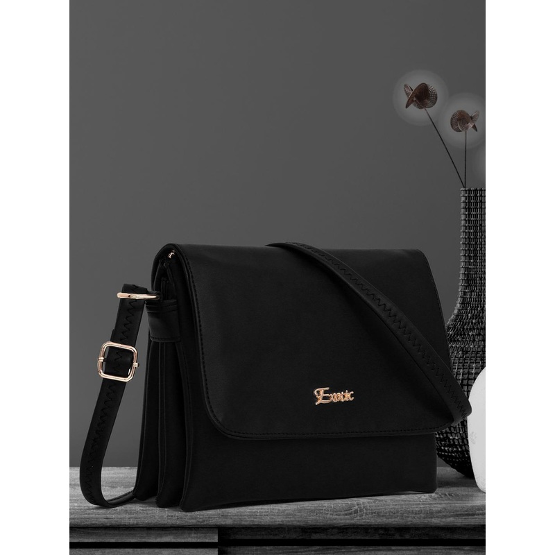 Exotic Black PU Structured Sling Bag