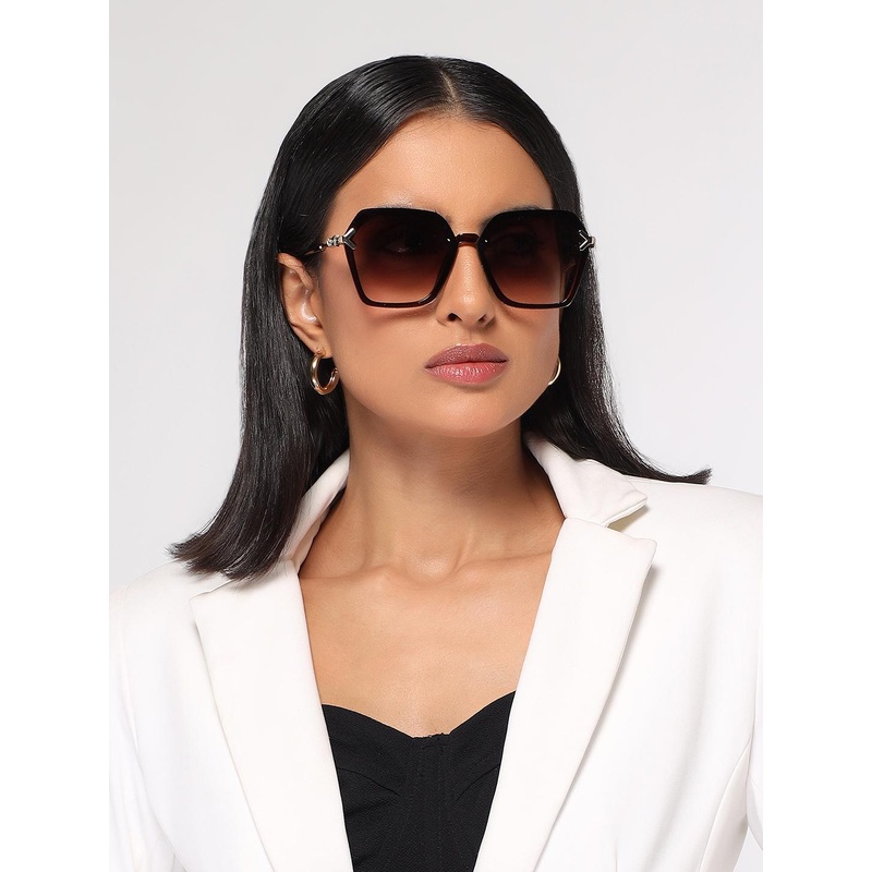 HASHTAG EYEWEAR Women Hexagonal Oversized Sunglasses With UV Protected Lens G-15062-brown