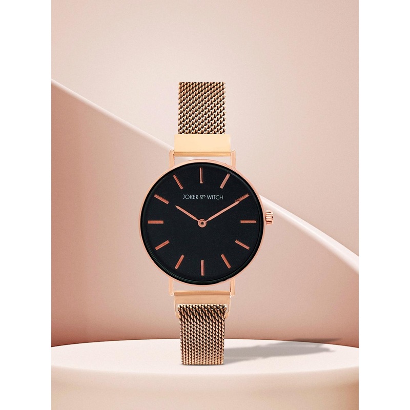 JOKER & WITCH Women Black & Rose Gold Analogue Watch AMWW385