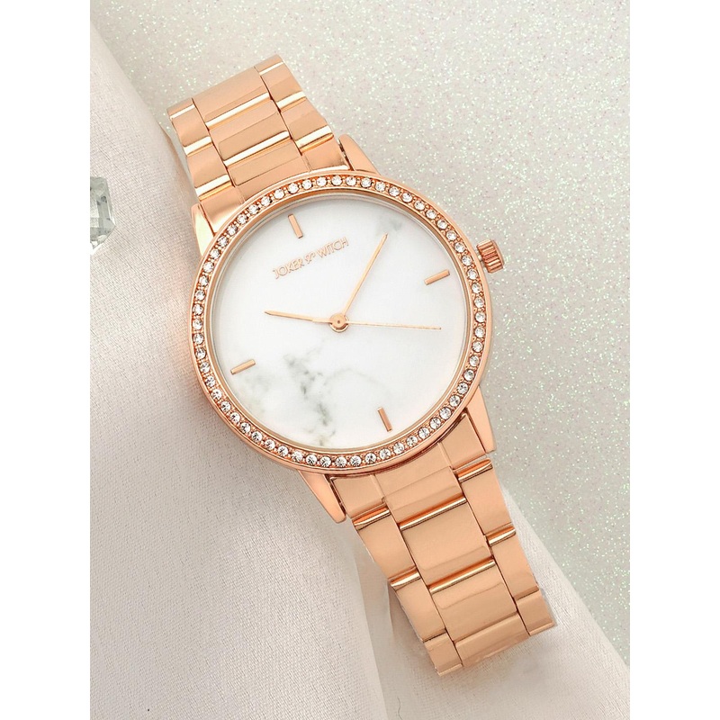 JOKER & WITCH Women White Embellished Dial & Gold Toned Stainless Steel Bracelet Style Straps Analogue Watch