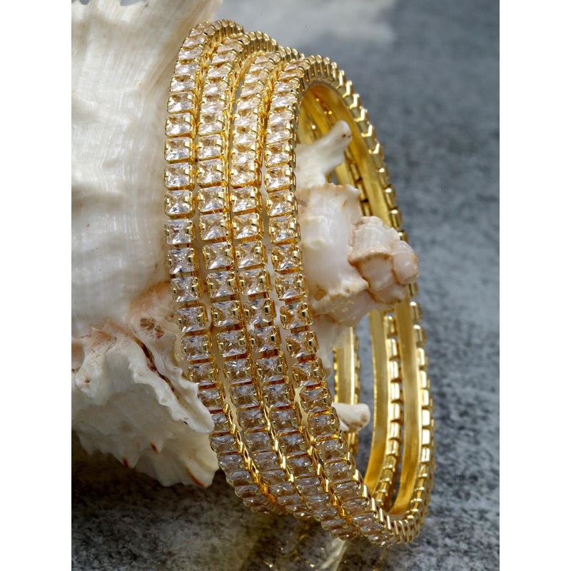 KARATCART Set Of 4 Gold-Plated White AD-Studded Bangles