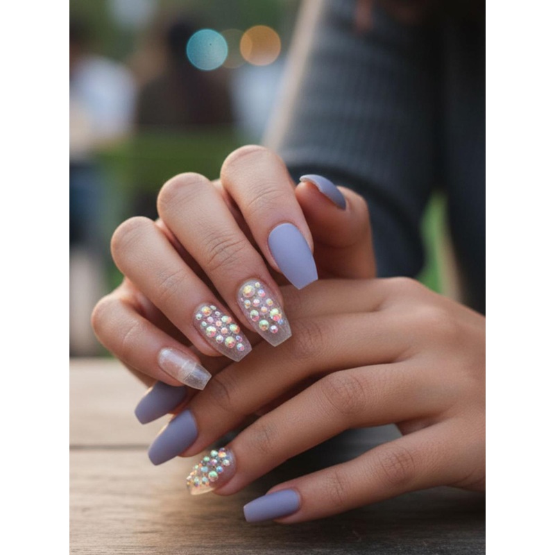 LICK  28 Pcs Reusable Matte Purple Acrylic Nail Artificial Nail Set