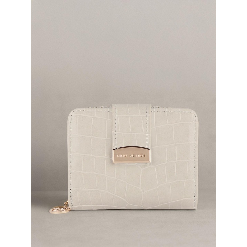 Lino Perros Women Off-White Croc Textured Two Fold Wallet