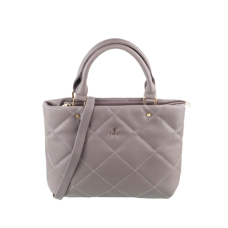 Mochi Grey Structured Handheld Bag with Quilted
