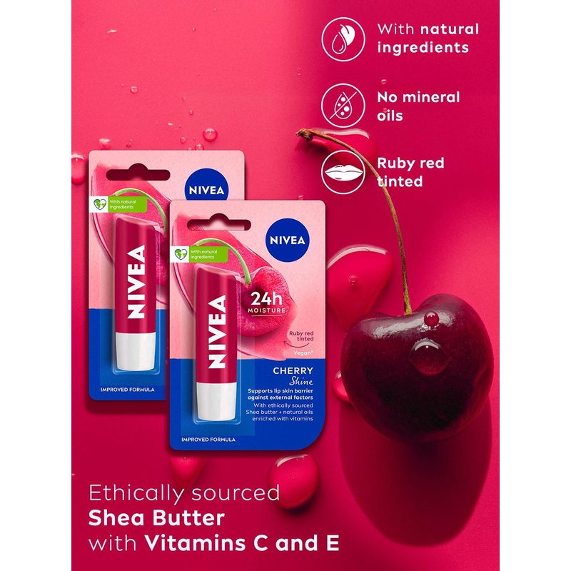 Nivea Set of 2 Melt In Lip Balms- Cherry Shine