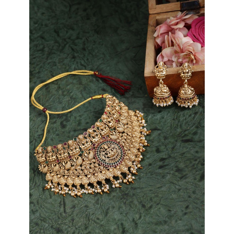 PANASH Gold-Plated Stones Studded Jewellery Set