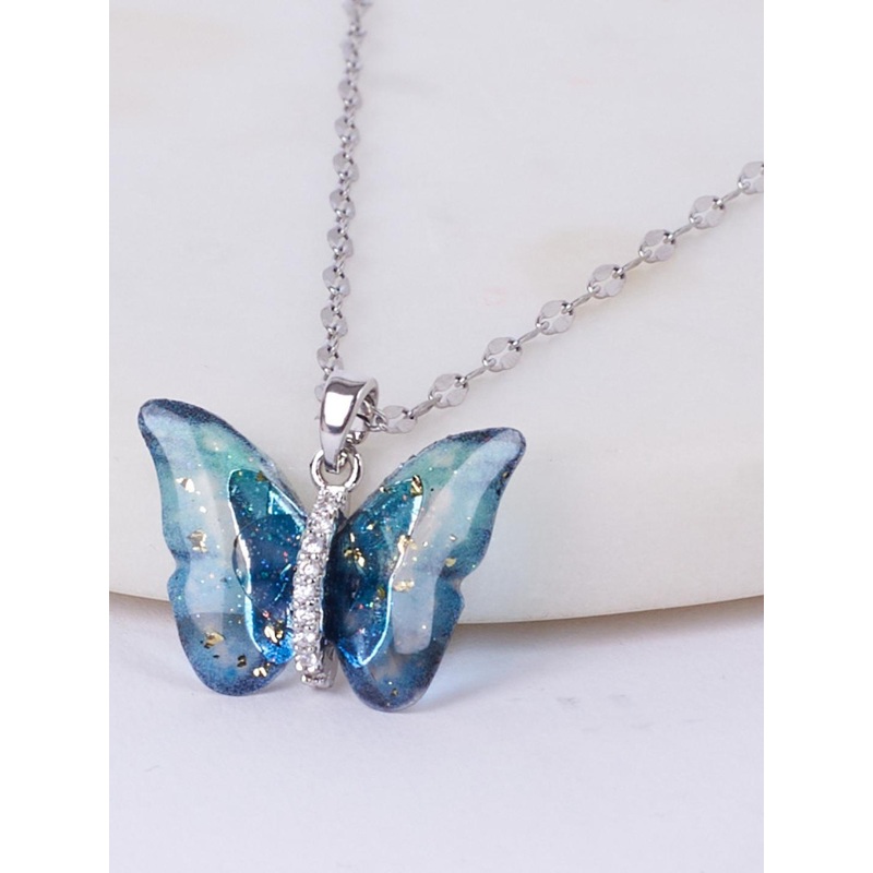 SALTY Vibrant Blue Winged Butterfly Beauty Pendant Necklace for Women