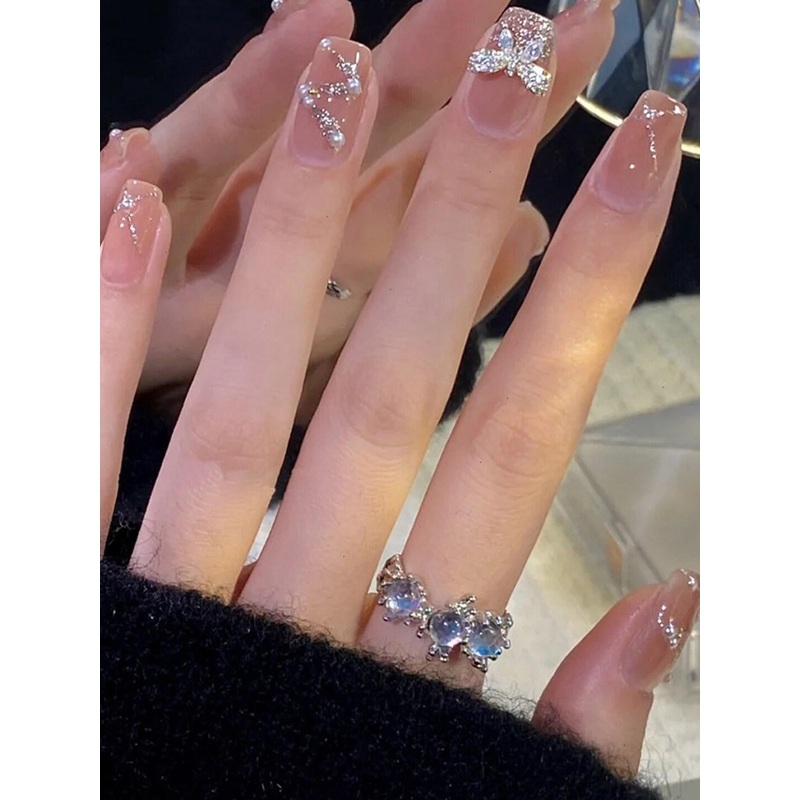 Secret Lives 24 Pieces Zig Zag With 3D Bow Pearl Fake Nails