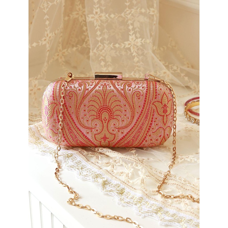 THE TAN CLAN Elora Banarasi Embroidered Box Clutch