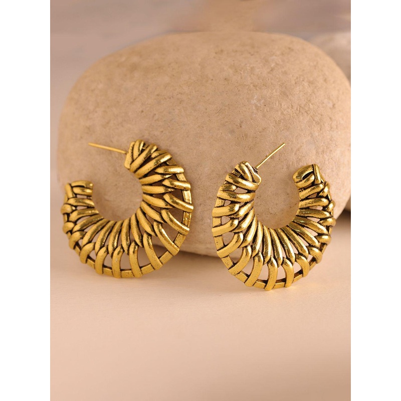 Voylla Gold-Plated Oxidised Quirky Half Hoop Earrings