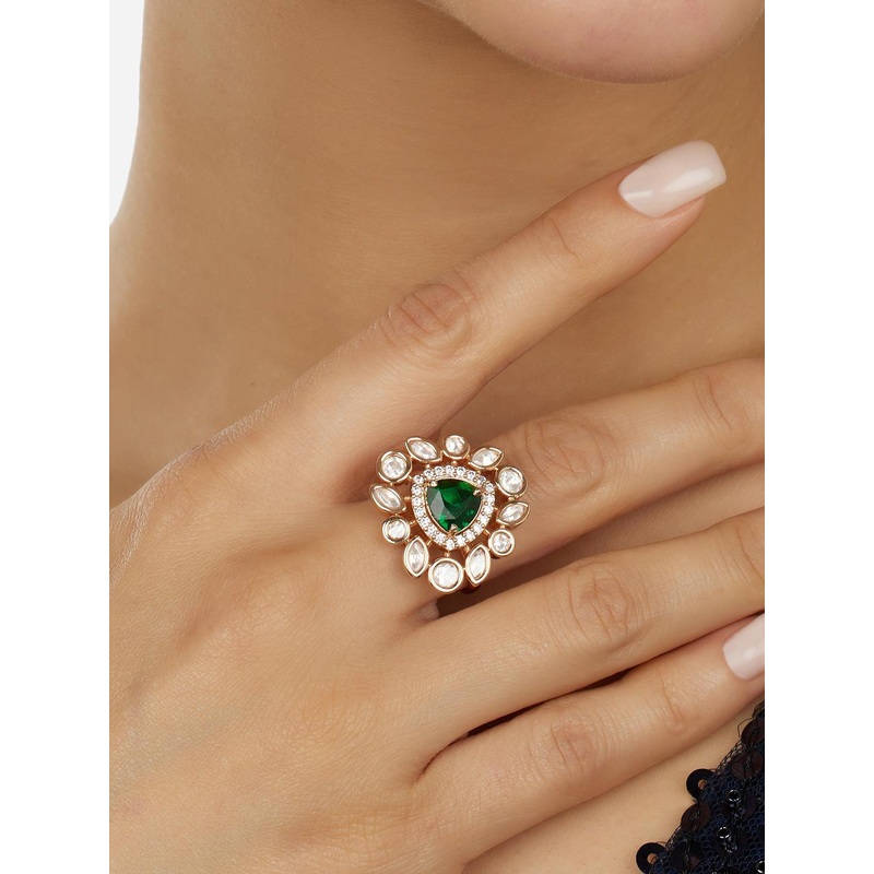 Zaveri Pearls Gold-Plated Cubic Zirconia Studded Adjustable Finger Ring