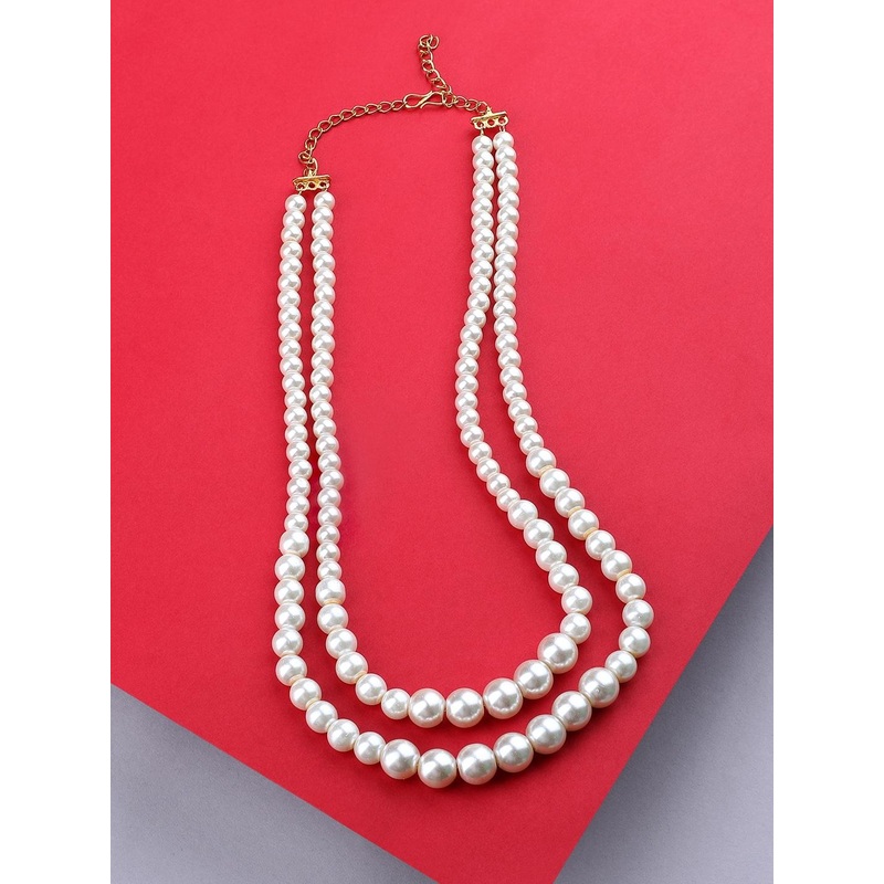 Zaveri Pearls White & Gold-Plated Layered Necklace