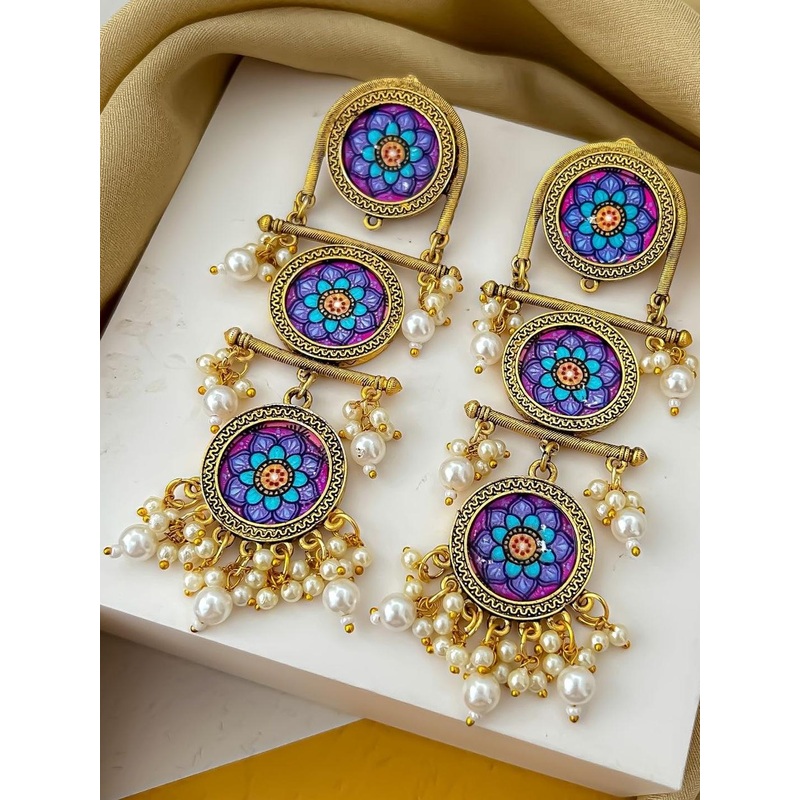 Zeviel Gold-Plated Artificial Pearls Beaded Circular Shaped Drop Earrings