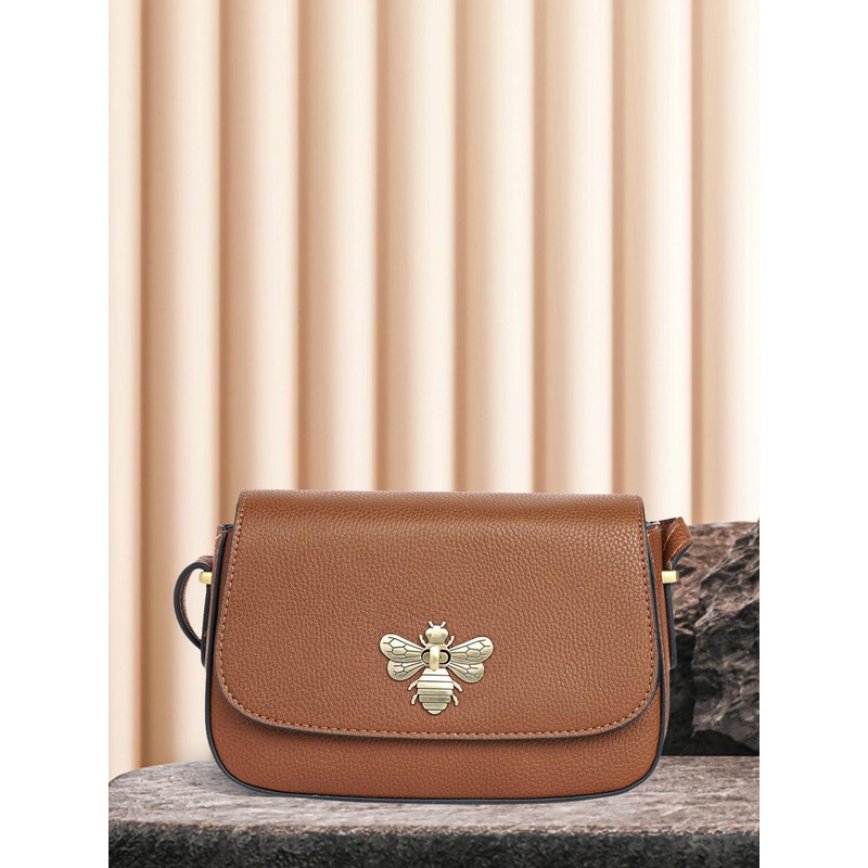 Accessorize London Women Faux Leather Tan Britney Bee Sling Bag