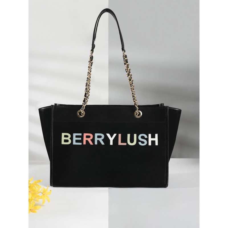 Berrylush Black PU Structured Oversized Shoulder Bag