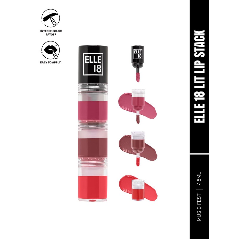 ELLE 18  Lit Lip Stack 3 in 1 Matte Liquid Lipstick For Intense Payoff  4.5ml – Music Fest