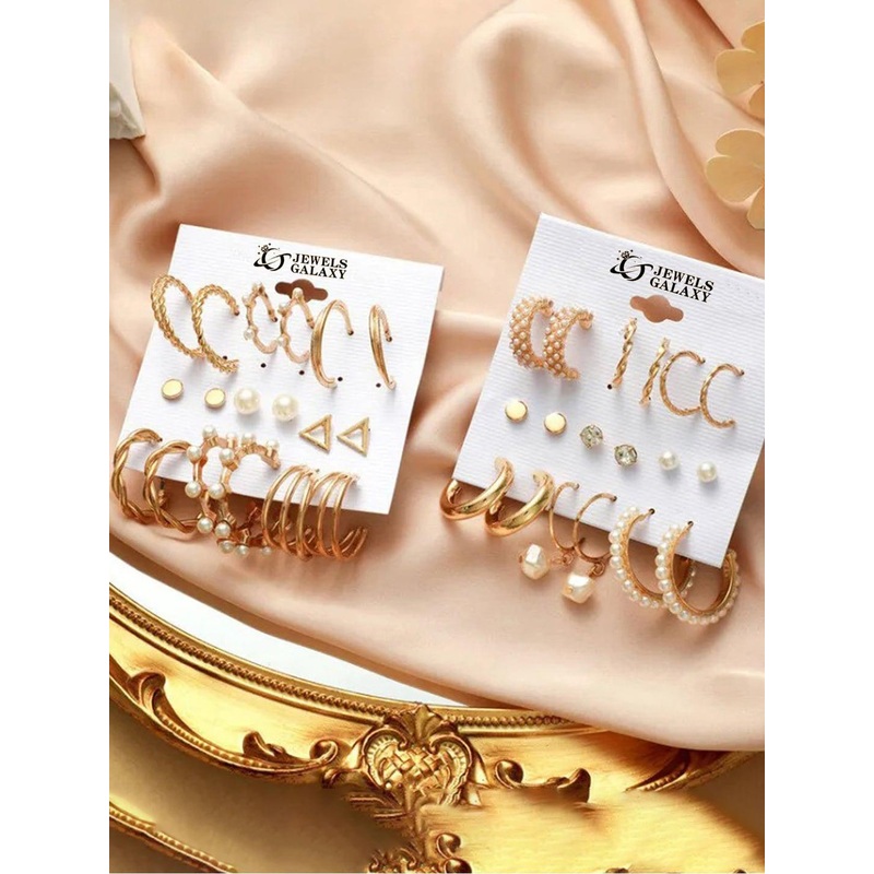 Jewels Galaxy Set Of 18 Gold Plated Contemporary Hoop Earrings