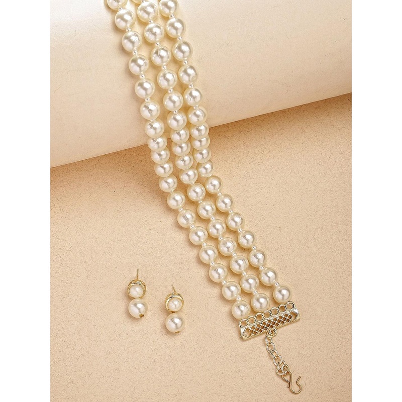 KARATCART Gold-Plated Multilayer Pearl Choker jewellery Set