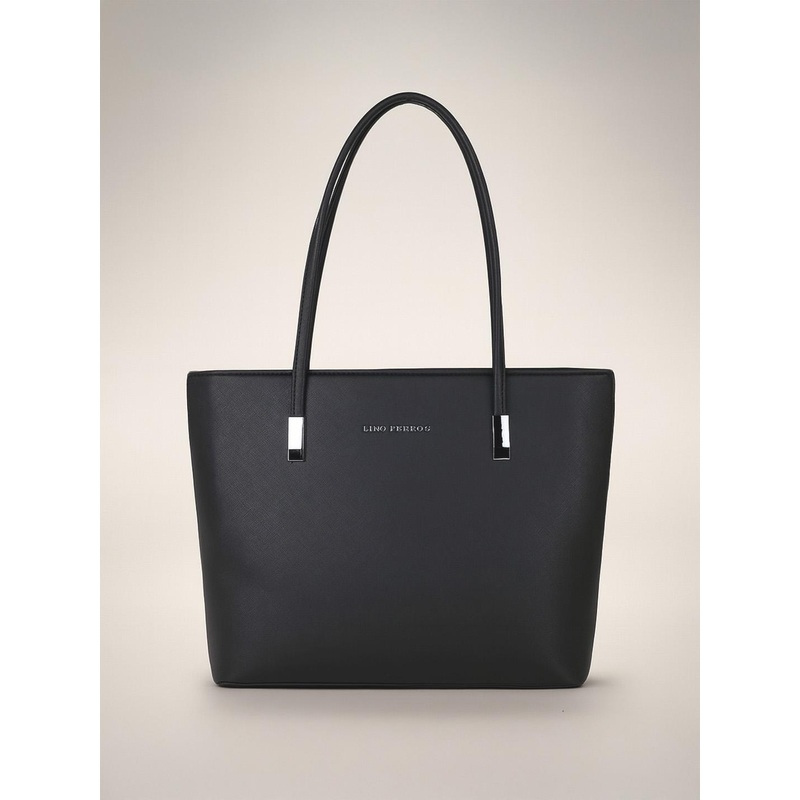 Lino Perros Black Solid Faux Leather Laptop Bag