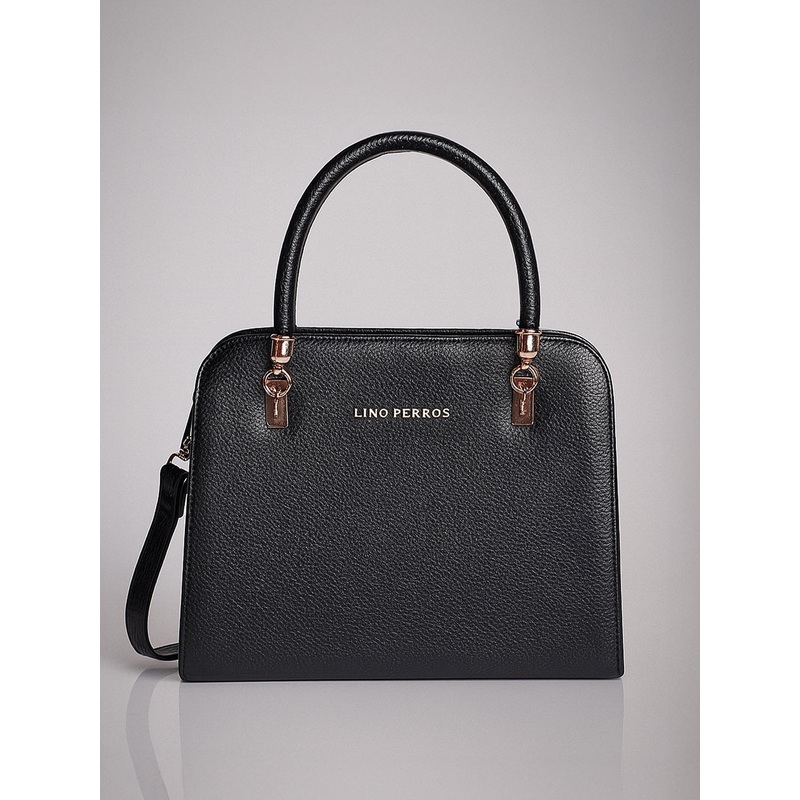 Lino Perros Black Solid Handheld Bag with Sling Strap