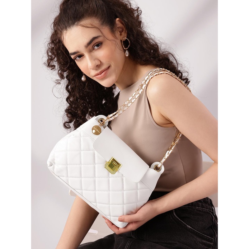 Mast & Harbour Quilted Structured Shoulder Bag with Detachable Handle