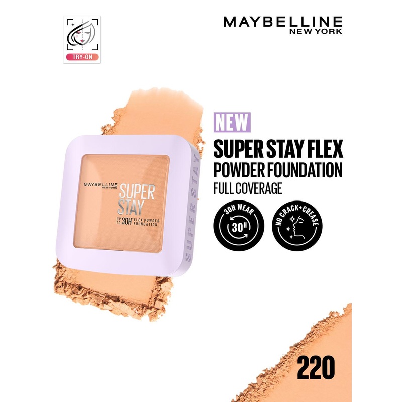 Maybelline New York Super Stay Flex 30H Wear Powder Foundation Compact for Oily Skin – 220