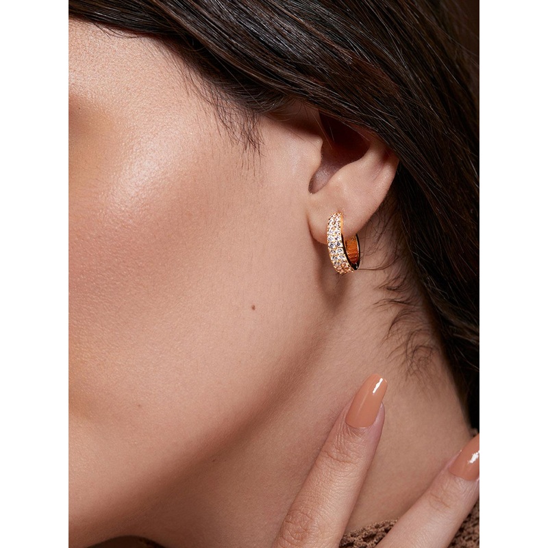 MINUTIAE Gold-Plated Artificial Stones Studded hoop Earrings