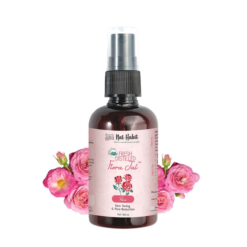 Nat Habit 100% Pure Gulab Jal Rose Water for Pore Reduction & Hydration – 100ml