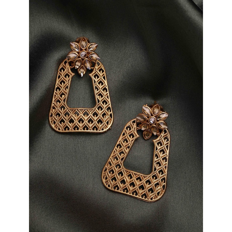 PANASH 22Ct Gold Plated Cubic Zirconia Studded Drop Earrings