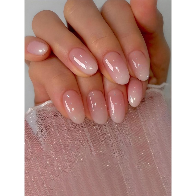 The Pink Truck Set of 24 Oval Ombre Design Artificial Reusable Nail With Glue