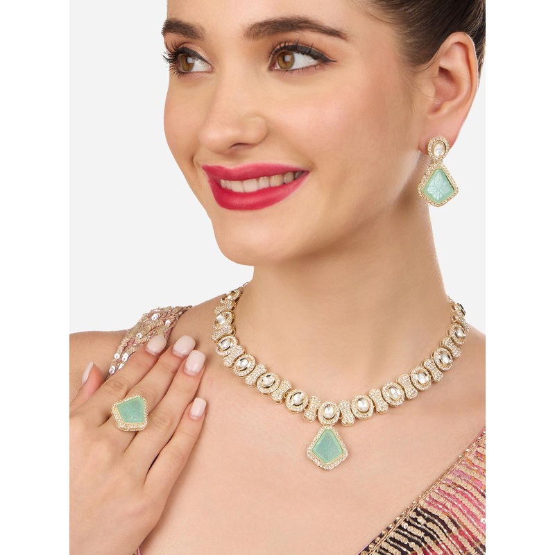 Zaveri Pearls Gold-Plated American Diamond Studded-Jewellery Set