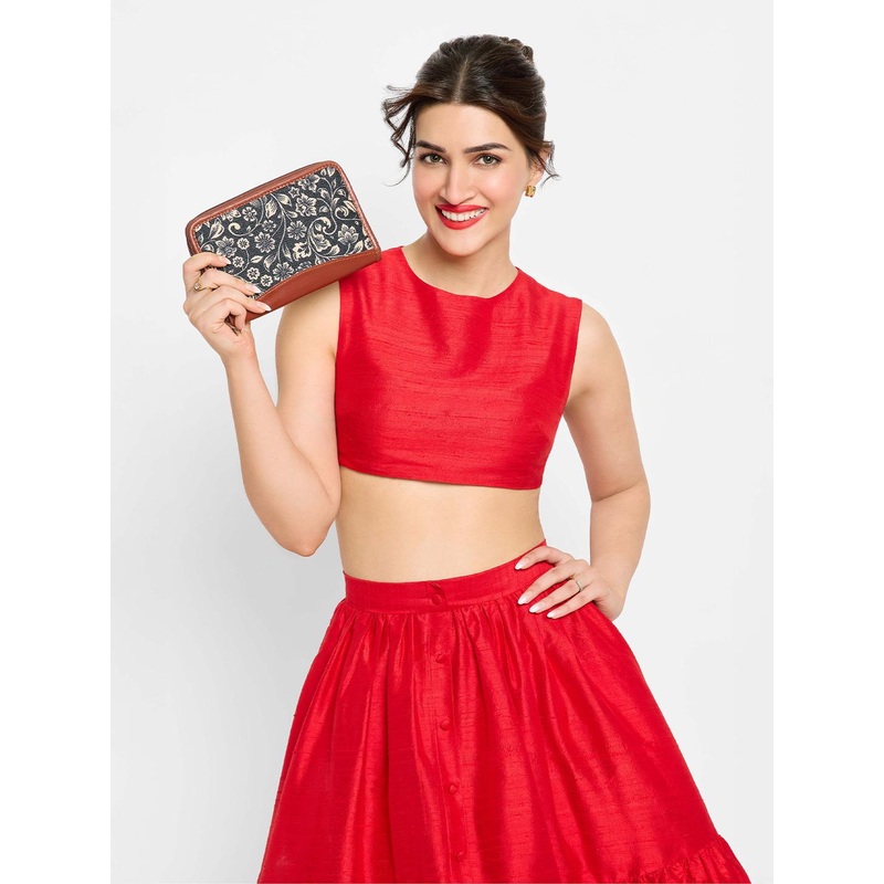 ZOUK Women Brown & Beige Printed Vegan Leather Zip Around Sustainable Wallet