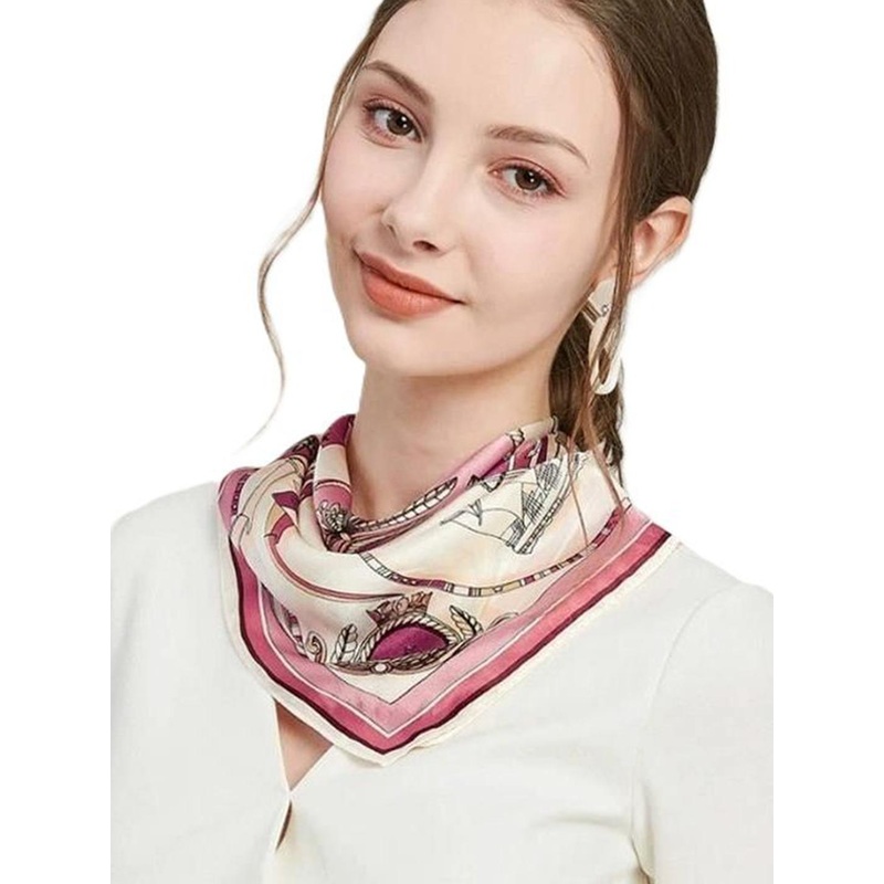 Alexvyan Women Pink Square Satin Silk Scarf