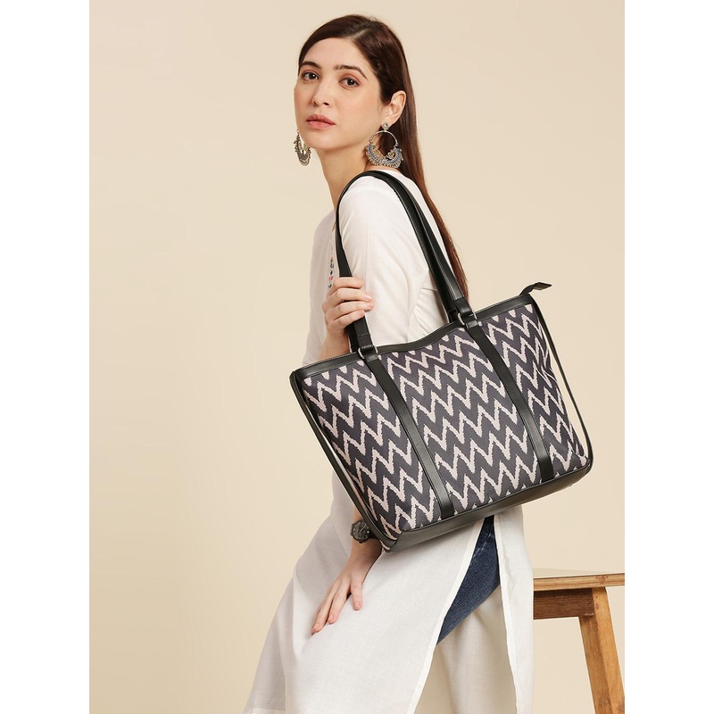 Anouk Geometric Printed Structured Tote Bag