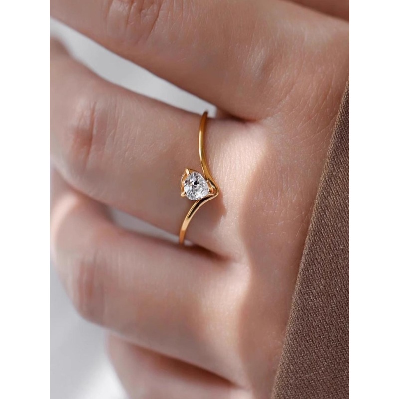 AQUASTREET 18K Gold Plated Waterproof Anti-Tarnish V-Shaped Tear Drop Zircon Ring